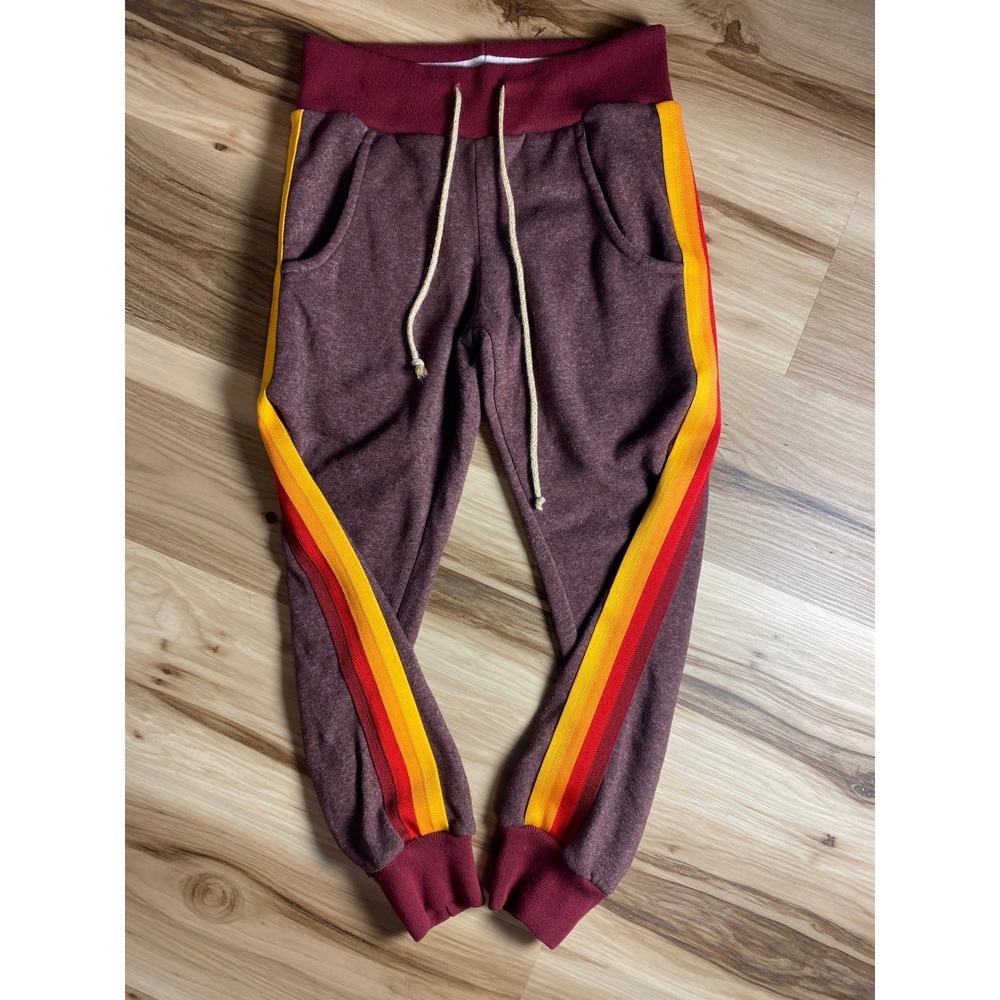 CAMP Collection Retro Stripe Jogger Sweatpants Burgundy Wine XS Made in USA‎